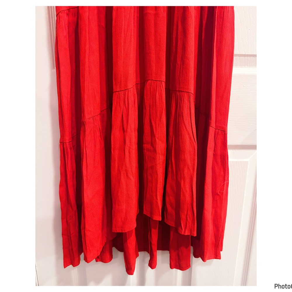 A Loves A Orange Red Tiered Midi Dress Balloon Sleeve Xsmall - Picture 3 of 5